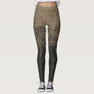 Leggings Noir tacheté Ombre de parties scintillantes d'or