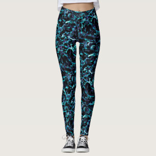 Leggings Noir Violet et Bleu Aqua Électrique Choquant