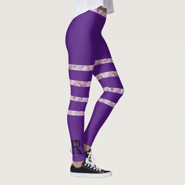Leggings Noir Violet Rose Quartz rayé Monogramme moderne (Droite)