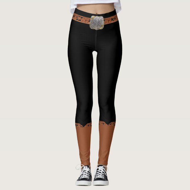 Leggings Noirs Avec Ceinture De Faux Et Bottes De  (Devant)