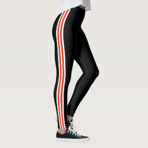 Leggings noirs avec rayure latérale rouge et blanc