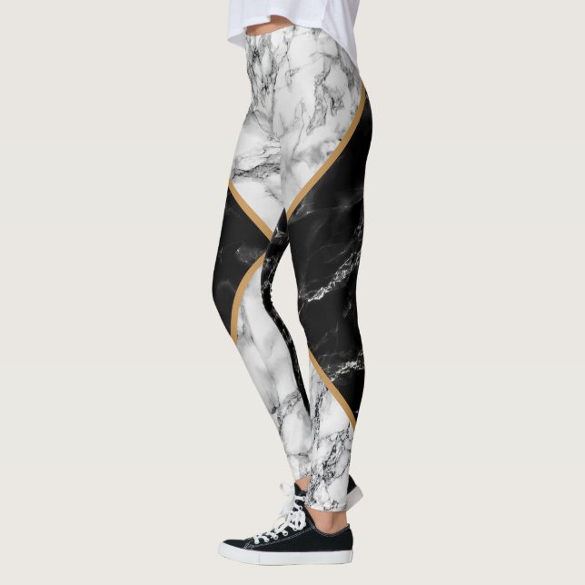 Leggings noirs et blancs avec design en marbre (Gauche)