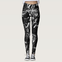 Leggings noirs et blancs avec Graffiti Art imprimé