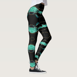 Leggings noirs turquoise Parties scintillant or