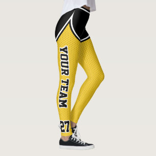 Leggings Nom de l'équipe sportive Numéro noir Jaune Dot Sho