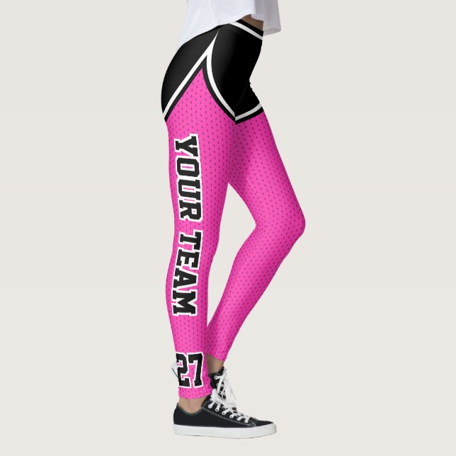 Leggings Nom de l'équipe sportive Numéro noir rose points c (Droite)