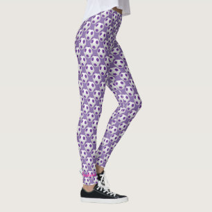 Leggings Nom personnalisé Boules de football violet et blan