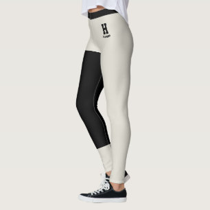 Leggings Nom personnalisé Classy Oatmeal Accents noirs Mono