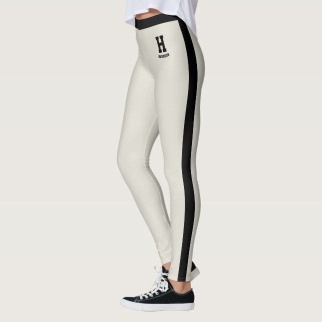 Leggings Nom personnalisé Classy Oatmeal rayures noires Mon (Gauche)