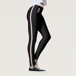 Leggings Nom personnalisé Elégant Femmes Noir Rose Rayures