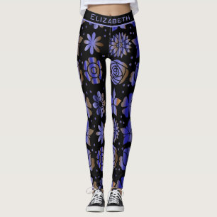 Leggings Nom personnalisé motif floral bleu transparent