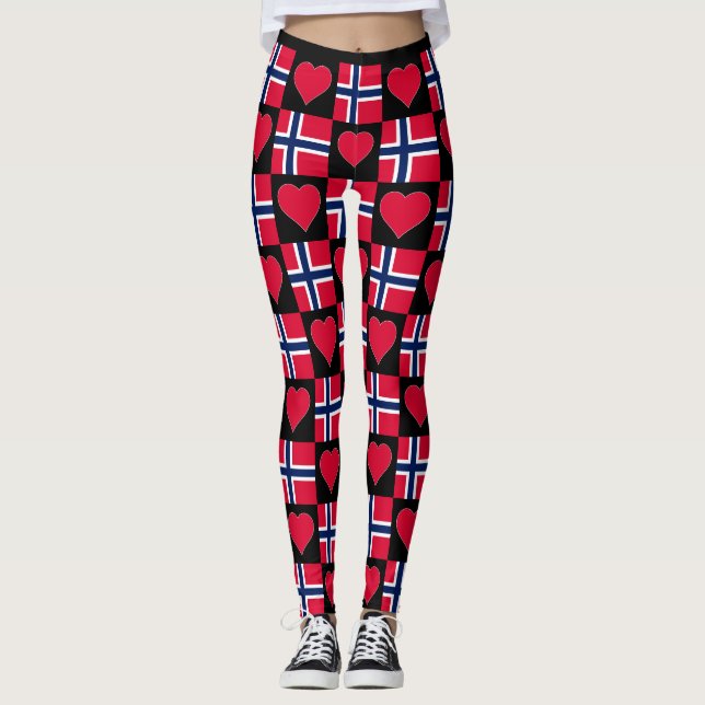 Leggings Norvège Drapeau Coeur Motif Patriotique Norvégien (Devant)