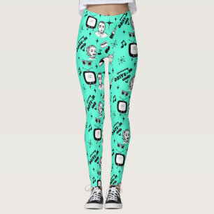 Leggings Nostalgique noir et blanc style pop art rétro