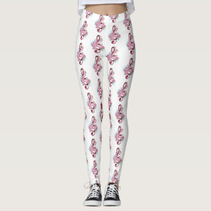 Leggings Notes de clef musicale en treble avec des fleurs S