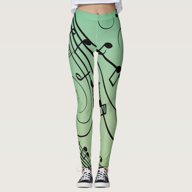 Leggings Notes de fantaisie Design de musique verte (Devant)