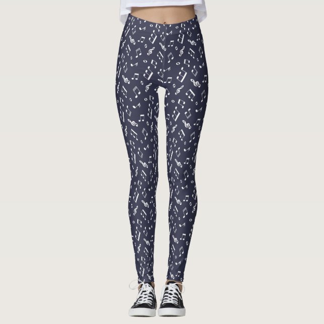 Leggings Notes de musique bleu marine Motif (Devant)