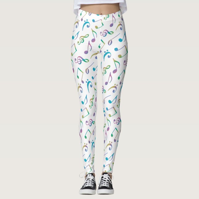 Leggings Notes en pastel de musique d'arc-en-ciel sur les (Devant)