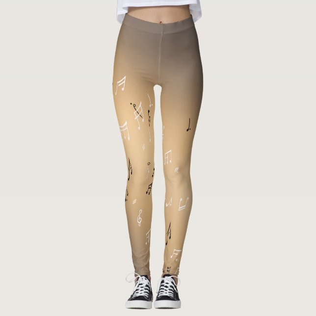 Leggings Notes musicales dans la lune brun doré clair (Devant)