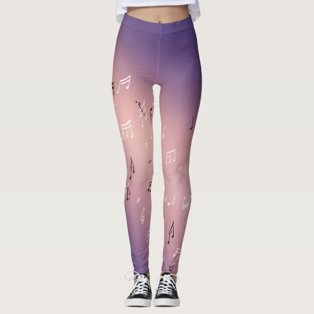 Leggings Notes musicales dans le violet rose clair de lune (Devant)