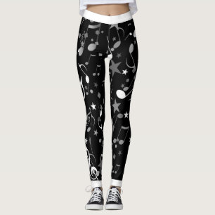 Leggings Notes musicales en noir/blanc/gris sur le style no