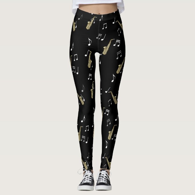 Leggings Notes musicales et saxophones Jazzy  (Devant)