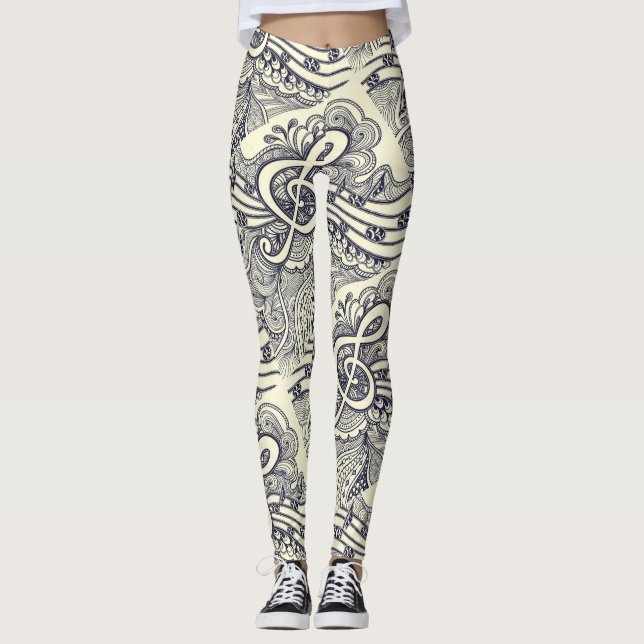 Leggings Notes musicales et symboles noirs dessus (Devant)