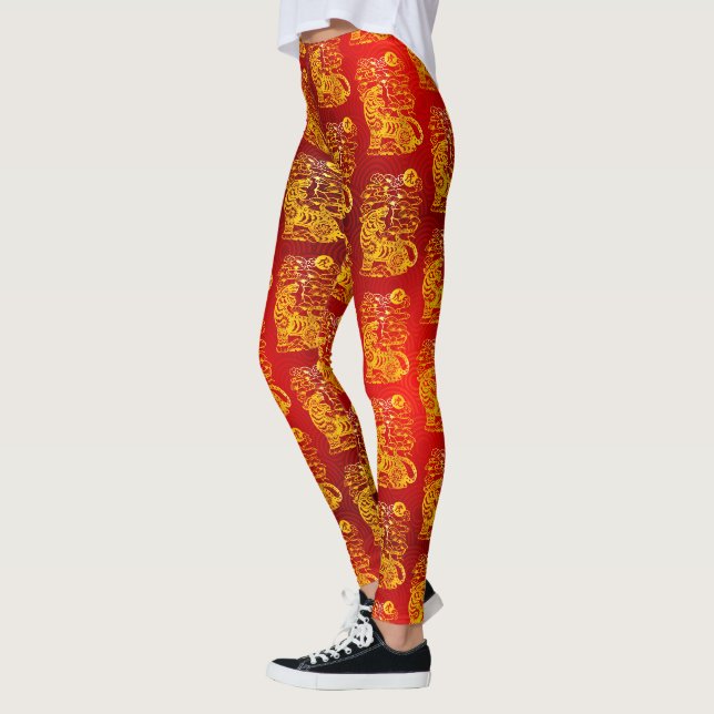 Leggings Nouvel an lunaire chinois de Tiger Gold Foil Motif (Gauche)