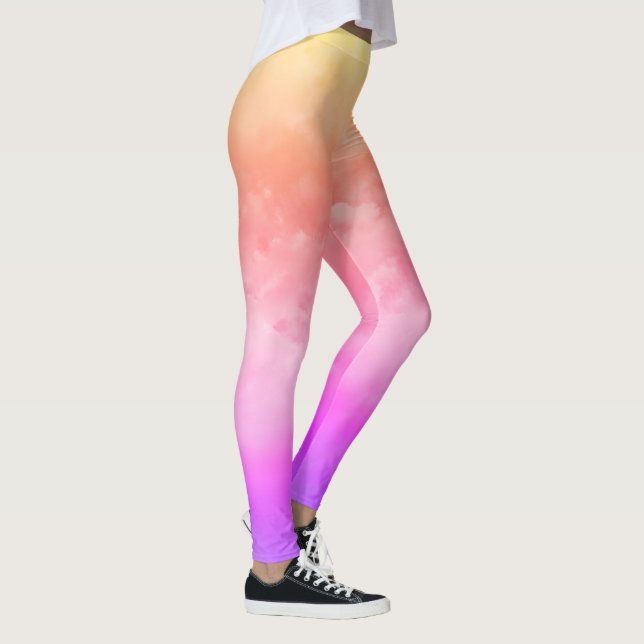 Leggings Nuages de coucher de soleil Jaune Orange Rose & Pu (Droite)