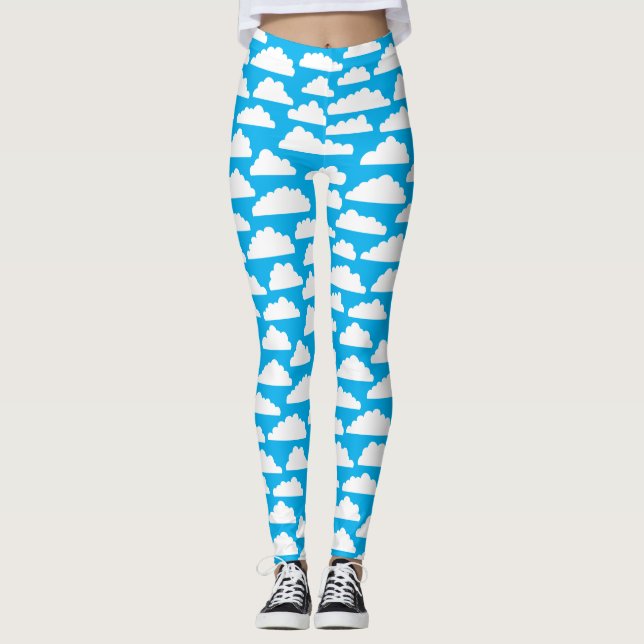 Leggings Nuages fluides - Blanc sur #00b0ef Sky Blue (Devant)