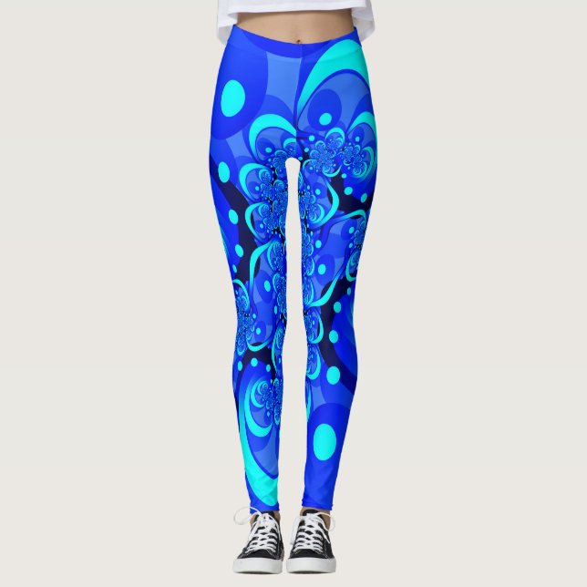 Leggings Nuances de bleu moderne art fractal Abstrait (Devant)