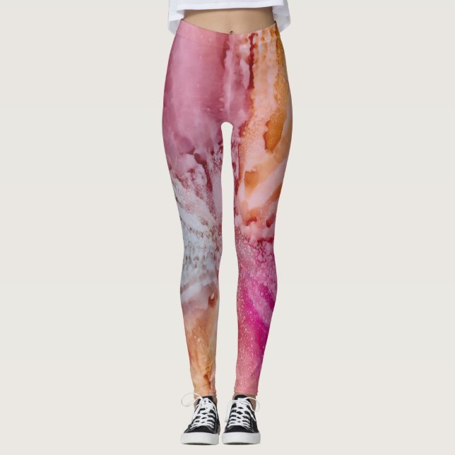 Leggings Nuances de Blues Rose et Oranges (Devant)