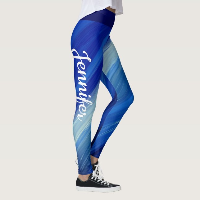 Leggings Nuances de touches bleues avec nom blanc (Droite)