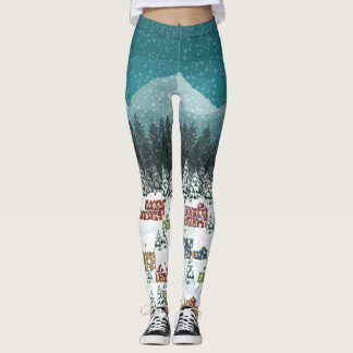 Leggings Nuit de Noël - Paysage de neige de Mountain City