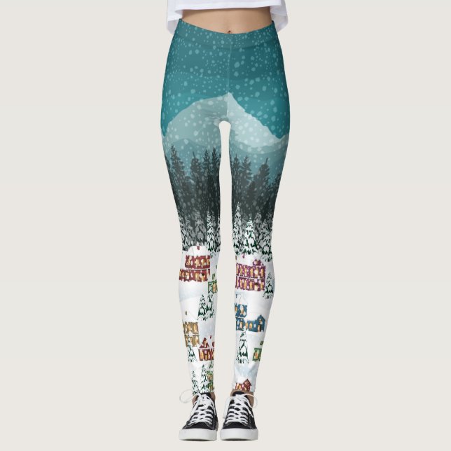 Leggings Nuit de Noël - Paysage de neige de Mountain City (Devant)