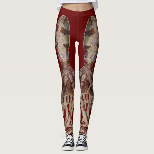Leggings Octopus à double anneau bleu sur pattes rouges de  (Devant)