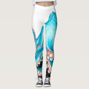 Leggings Octopus Bleu Sur Encre Blanche