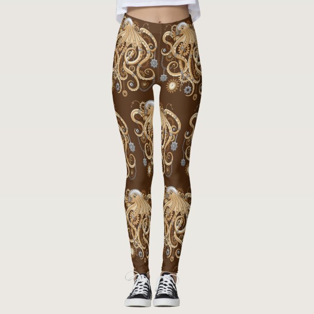 Leggings Octopus Steampunk Surreal Retro Style Machine (Devant)