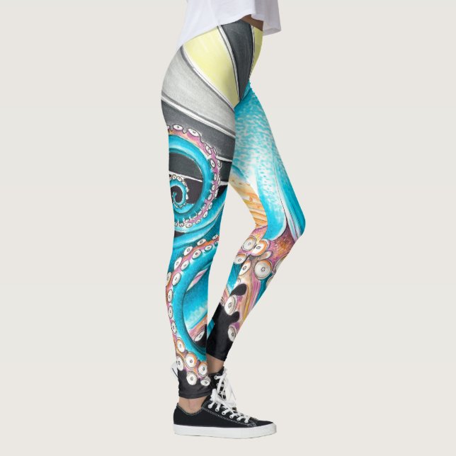 Leggings Octopus Tentacles Kraken Retro Encre de bande (Droite)