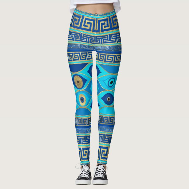 Leggings Oeil malin grec et ornement de la clé grecque (Devant)
