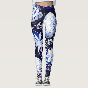 Leggings Œuf de Pâques floral de printemps bleu scandinave