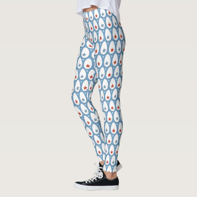 Leggings Oeufs de poulet Rouge Blanc Bleu Étoiles Motif de  (Gauche)