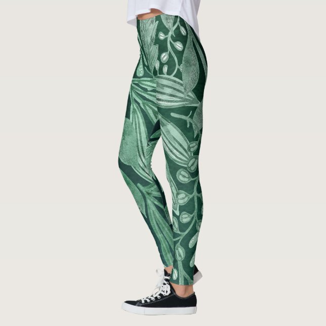 Leggings OEuvre d'art Feuille vert botanique (Gauche)