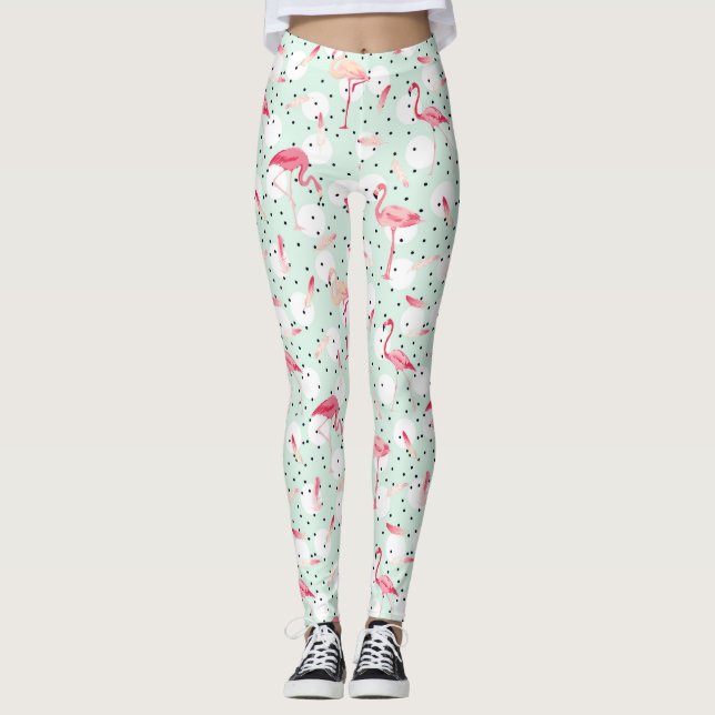 Leggings Oiseau de Flamant rose avec des plumes (Devant)