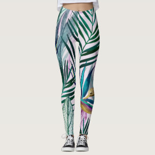 Leggings Oiseau de paradis tropical, motif d'aquarelle