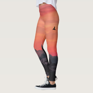 Leggings Oiseau de soleil orange des montagnes dans le ciel