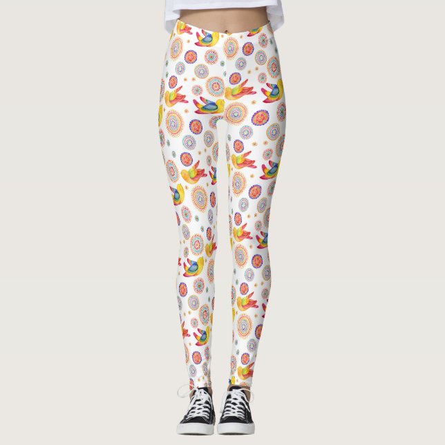 Leggings Oiseaux d'aquarelle printanière (Devant)