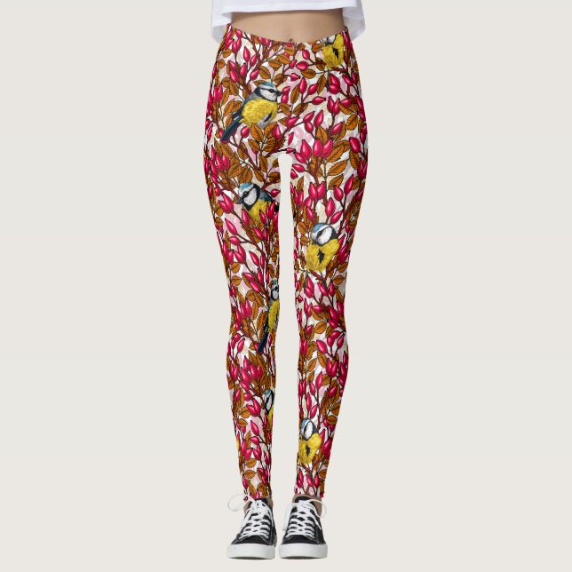 Leggings Oiseaux et hanches roses de chien (Devant)