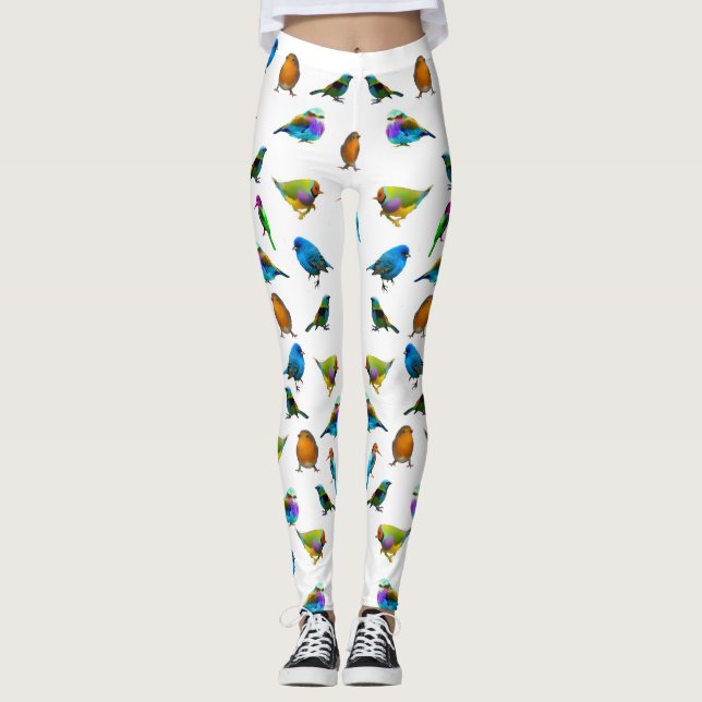 Leggings Oiseaux multicolores sur les guêtres blanches (Devant)