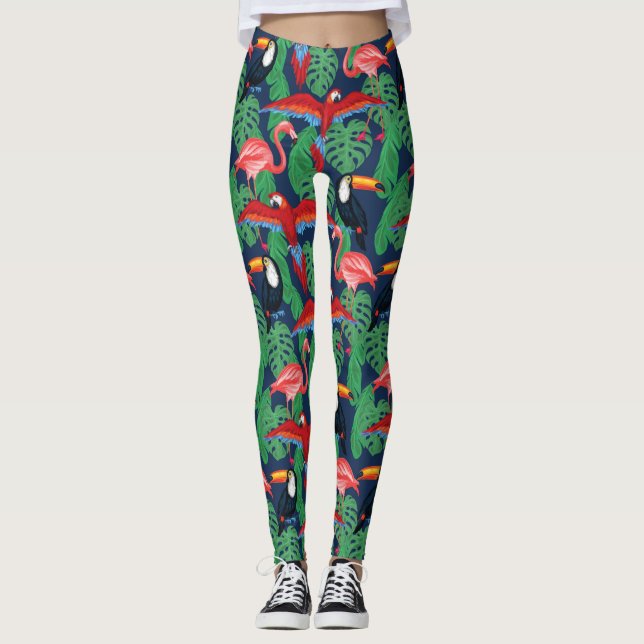 Leggings Oiseaux Tropicaux Aux Couleurs Lumineuses (Devant)