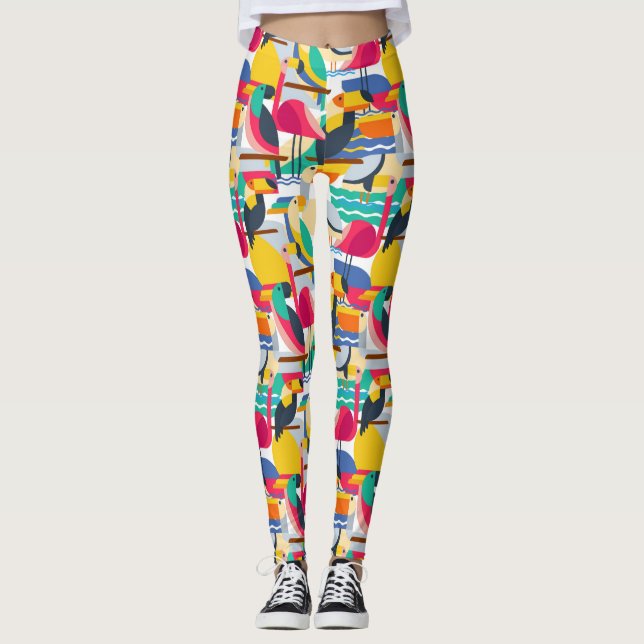 Leggings Oiseaux tropicaux géométriques (Devant)